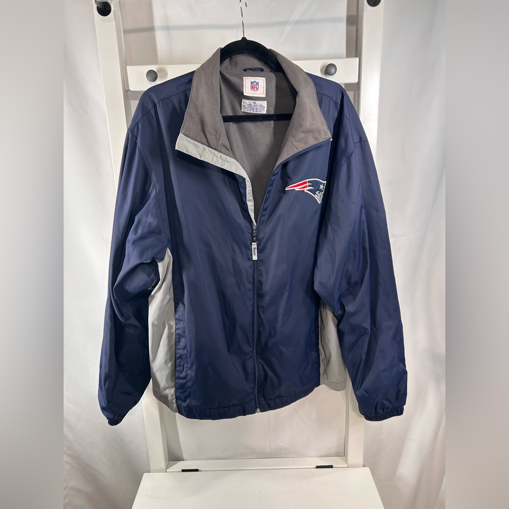 NFL NE Patriots Blue Gray Windbreaker Jacket fandom football men size XL